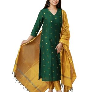 GoSriKi Women's Rayon Viscose Printed Straight Kurta with Pant & Dupatta